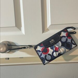 Coach Navy and Red Circle Pattern Wristlet